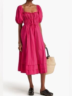 ULLA JOHNSON Palma pink midi dress 0